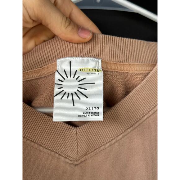 Offline by Aerie Cropped V-Neck Sweatshirt Tan Women’s XL Comfy Lounge - Picture 2 of 3